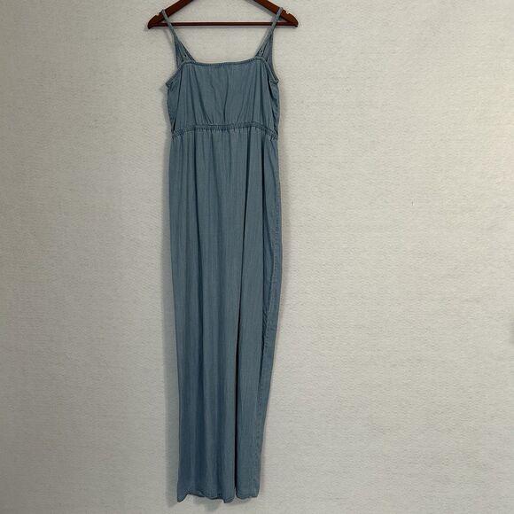 Lovestitch Sundress Women L Blue Chambray Maxi Straps Slit Preppy Boho Beach - Picture 12 of 12